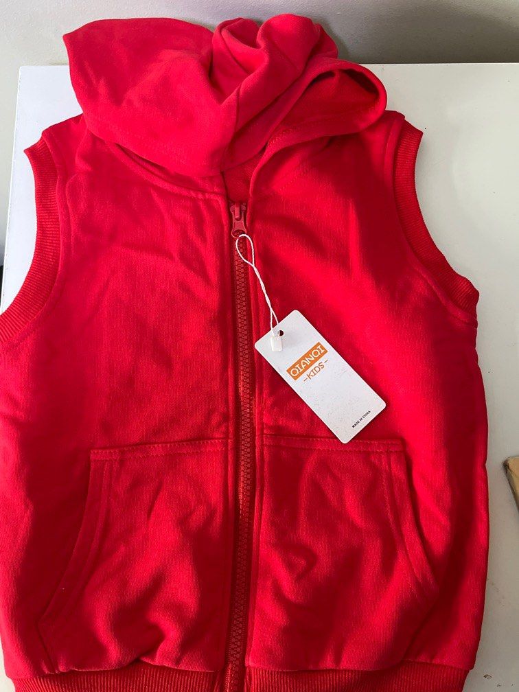 Red sleeveless hoodie youth hot sale