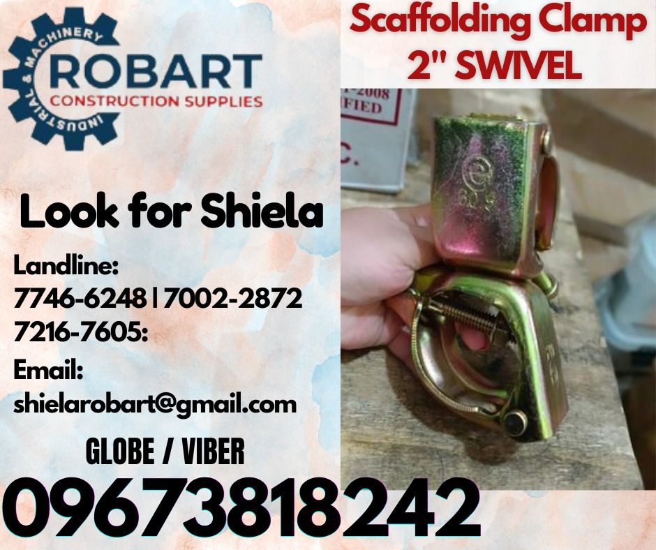 Scaffolding Clamp (Category: Construction Tools & Equipment) located in Caloocan City. Submitted by shielaroba44709 (Listing ID 1322755854, Image 1). Description: Scaffolding Clamp 2'' SWIVEL 𝑹𝑶𝑩𝑨𝑹𝑻 𝑪𝑶𝑵𝑺𝑻𝑹𝑼𝑪𝑻𝑰𝑶𝑵 𝑺𝑼𝑷𝑷𝑳𝑰𝑬𝑺 Office Address: 1405 Yuseco St. Sta Cruz Manila SEND US MESSAGE FOR INQUIRIES ‼️ ‼️ Call: 09673818242 / 09662708845 Vibr - (09673818242) Landline: (𝟩𝟩𝟦𝟨-𝟨𝟤𝟦𝟪) / (𝟩𝟢𝟢𝟤-𝟤𝟪𝟩𝟤) / (𝟩𝟤𝟣𝟨-𝟩