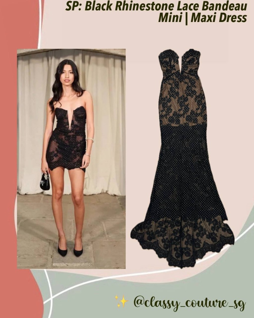 Self Portrait Black Rhinestone Lace Bandeau Mini Maxi Dress Women s Fashion Dresses Sets Dresses on Carousell