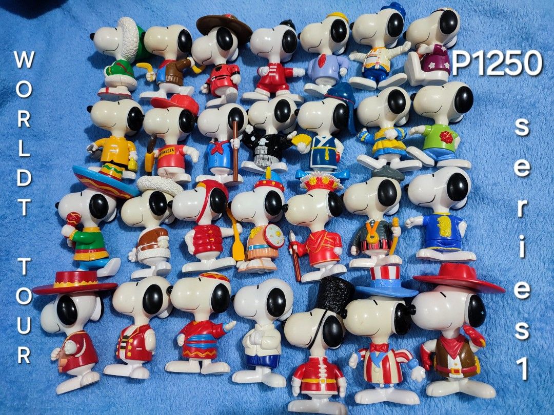SNOOPY World Tour Complete Series 1 & 2 sets (Category: Caps & Hats) located in Baguio. Submitted by abigailmyra (Listing ID 1322829489, Image 2). Description: PHP 1250 per set of 28 pcs series 1- 3 hats missing Australia, Canada, Italy series 2- 1 hat missing Trinidad mostly of good color by UFS sold per piece also available in the list loc: Baguio-CAR.