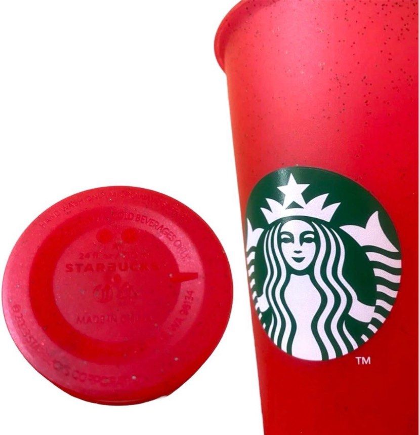 Starbucks Red Glitter Plastic Reusable Cold Cup (Category: Water Bottles & Tumblers) located in Manila. Submitted by justinstyleee (Listing ID 1322769075, Image 3). Description: Glittery, red 24 fl oz reusable cold cup adds a touch of sparkle to your everyday cold beverages. - Single-Wall Plastic - For Cold Beverages Only - Top-Rack Dishwasher-Safe - Straw Lid Stock on hand- 10 pcs.