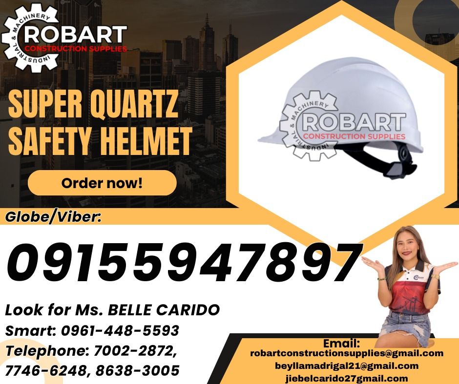 Super Quartz Safety Helmet (Category: Construction Tools & Equipment) located in Manila. Submitted by bellarobart (Listing ID 1322763934, Image 1). Description: Super Quartz Safety Helmet Brand: Deltaplus White 𝑹𝑶𝑩𝑨𝑹𝑻 𝑪𝑶𝑵𝑺𝑻𝑹𝑼𝑪𝑻𝑰𝑶𝑵 𝑺𝑼𝑷𝑷𝑳𝑰𝑬𝑺 Office Address: 1405 Yuseco St. Sta Cruz Manila SEND US MESSAGE FOR INQUIRIES ‼️ ‼️ Glb/Vibr: 0915-594-7897 Smrt: 0961-448-5593 Landline: (7746-6248 / 7002-2872) 𝓛𝓞𝓞𝓚 𝓕𝓞𝓡 𝓑𝓔𝓛