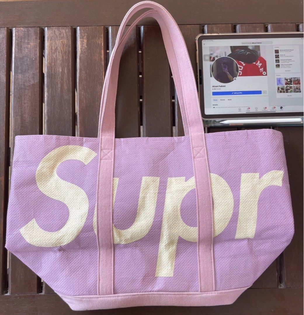 Supreme raffia tote purple new arrivals