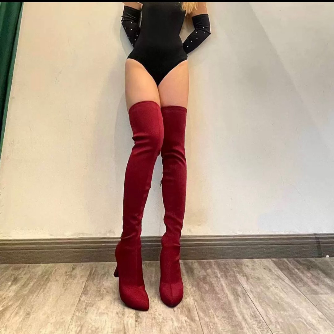 Wine thigh high boots on sale