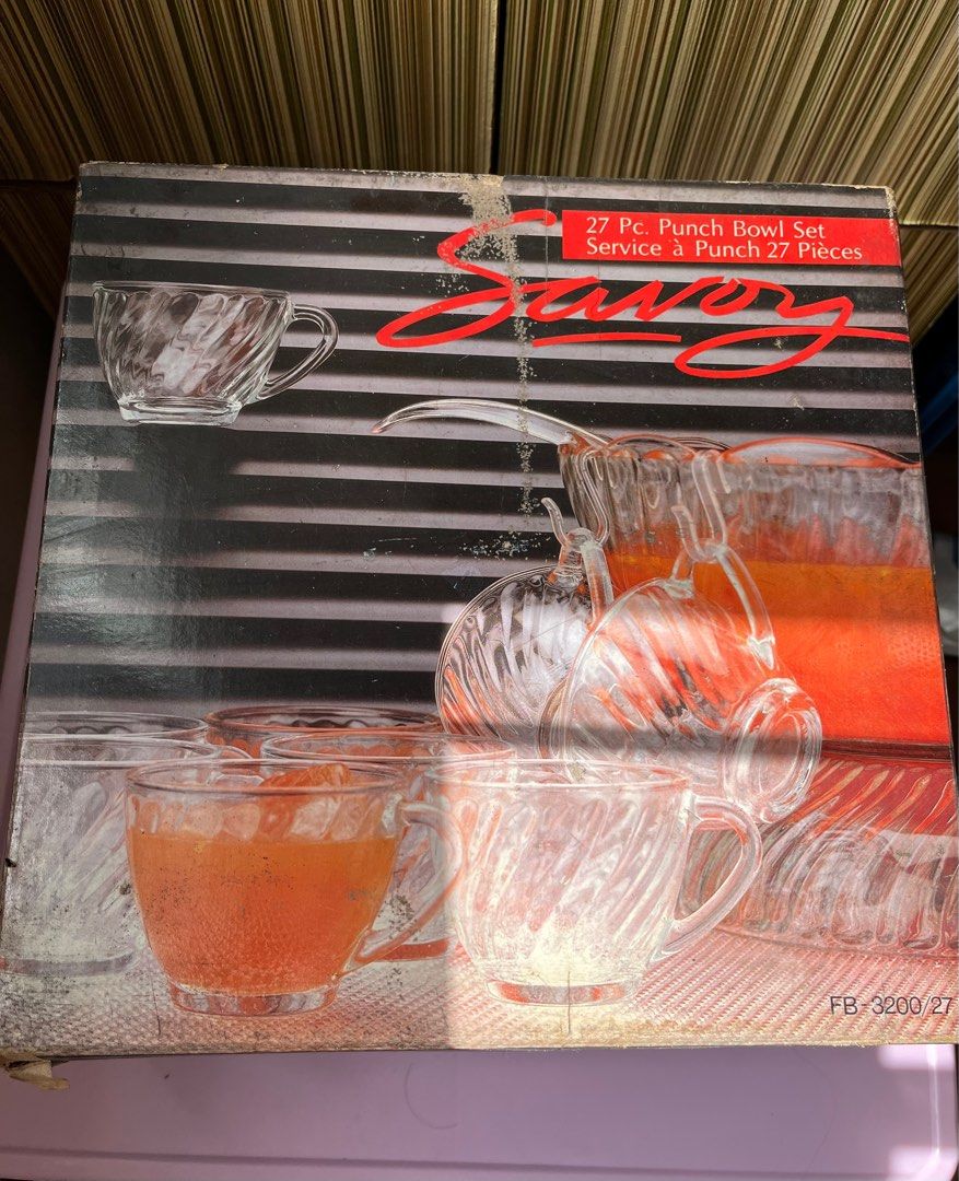 27 pcs Punch bowl set (Category: Dinnerware & Cutlery) located in Manila. Submitted by cherrific_deals (Listing ID 1322979151, Image 1). Description: Decluttering Never been used For pick up at Sta. Cruz, Manila.