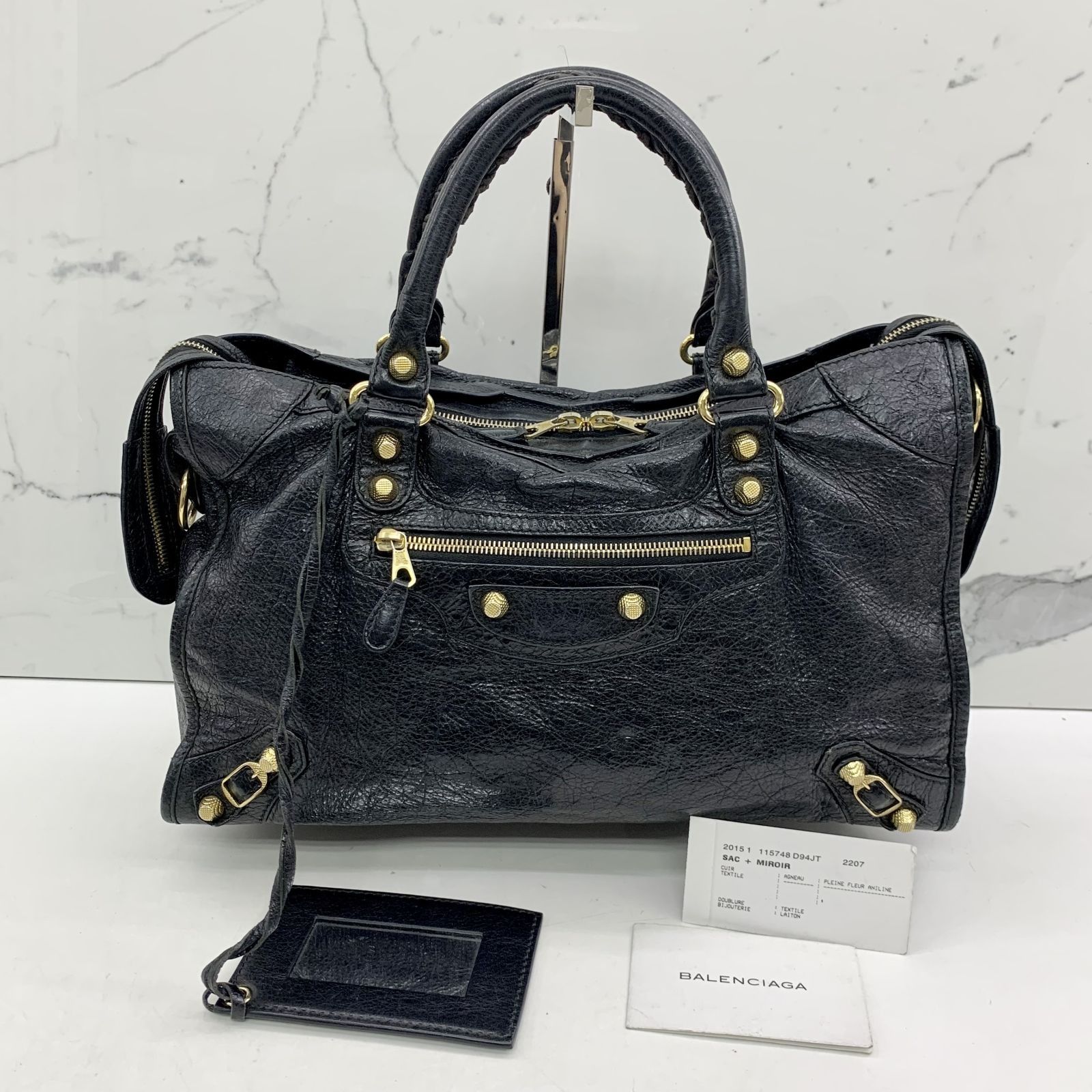BALENCIAGA 281770 BLACK CITY 2WAY SHOULDER BAG W MIRROR NO STRAP 247043108