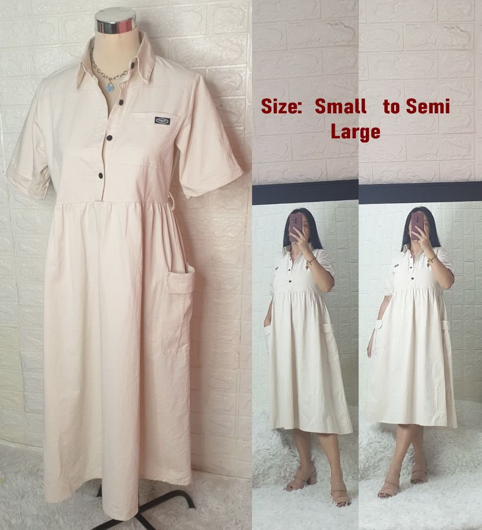 Beige Semi Buttondown Cargo Dress Women s Fashion Dresses Sets Dresses on Carousell