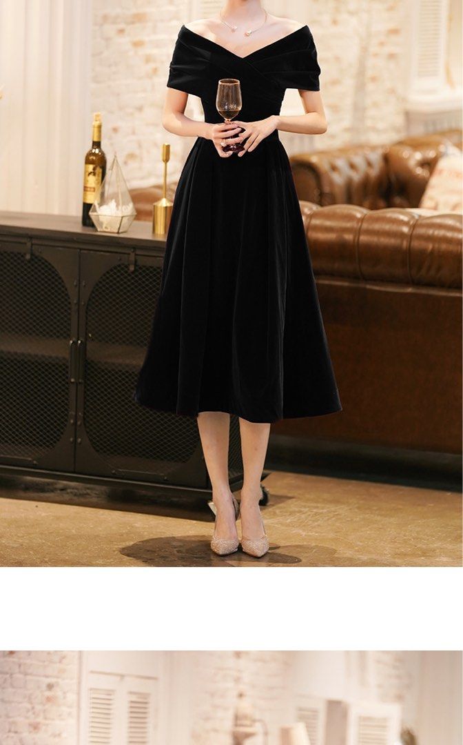 Black Slimming Evening Dress for Women Long Off Shoulder Elegant High End Slimming Banquet Annual Party Dress for Petite Women Women s Fashion Dresses Sets Evening dresses gowns on Carousell