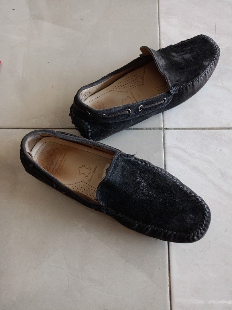 Ecco Sepatu Loafer Slip on Suede Men's Black Suede Driving Shoes Slip On  Loafers Size 40 Extra Width