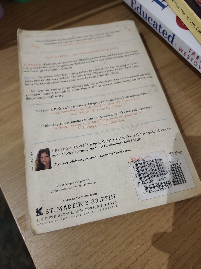 Eleanor & Park by Rainbow Rowell (Category: Storybooks) located in Manila. Submitted by matb_ (Listing ID 1322948421, Image 2). Description: -Paperback -Book discoloration -No paper folds/creases -No broken spine.