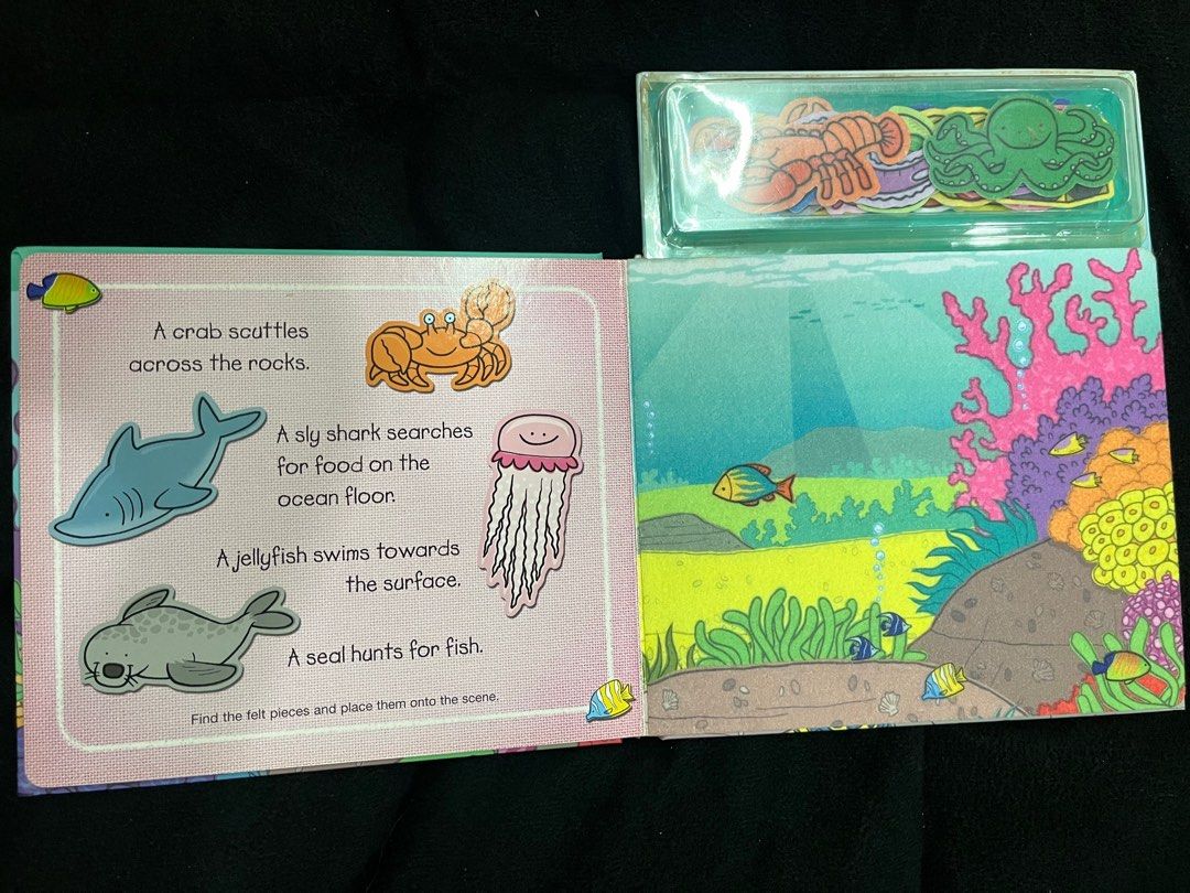 Fuzzy Ocean Soft Felt Play Book (Category: Infant Playtime) located in Manila. Submitted by carlalalala35 (Listing ID 1323028784, Image 2). Description: Contains 20 felt pieces & 5 Play scenes for 3+ y/o My son doesn't like it. .