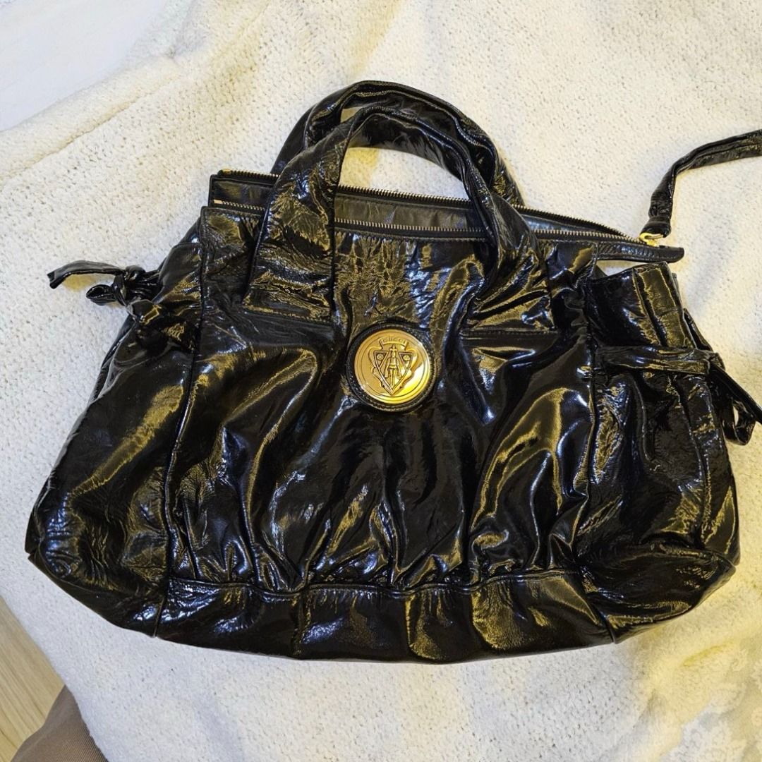 Gucci Hysteria 197020 Women s Patent Leather Handbag Black