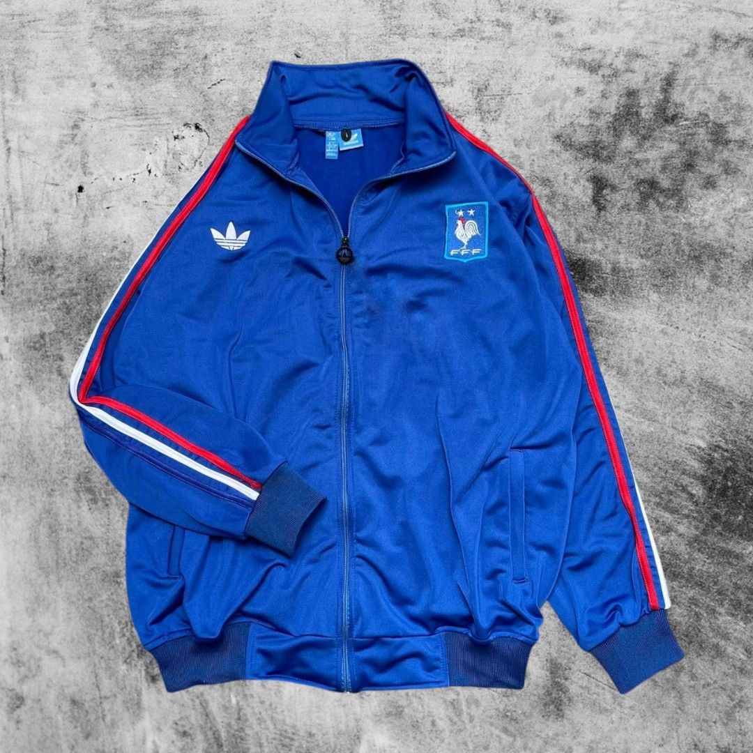 Jaket Tracktop Adidas France FFF Biru, Fesyen Pria, Pakaian Baju