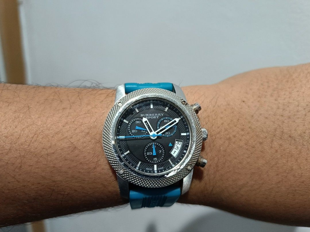 Jam Tangan Burberry Sport Cronograph Strap Rubber Blue