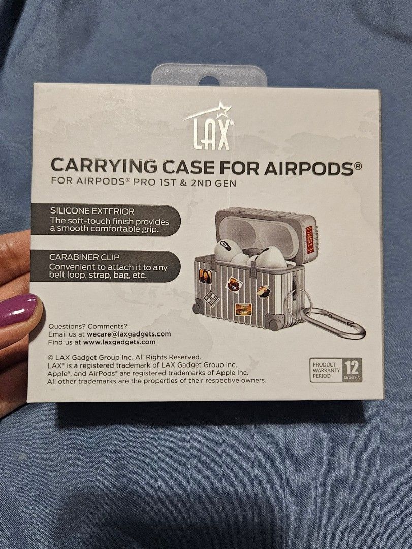 LAX AirPods Pro Case with Key Chain (Category: Headphones & Headsets) located in Manila. Submitted by fashionarchiveph (Listing ID 1322968311, Image 2). Description: For Sale : Brand New and sealed LAX AirPods Pro Case with Key Chain - Suitcase-Theme. US bought last nov 2023 color silver. P2,800 Fixed price. Retails for 39.99 plus taxes and shipping of $6.95. Product details. Embark on a journey of style and protection with our Suitcase-themed Ai