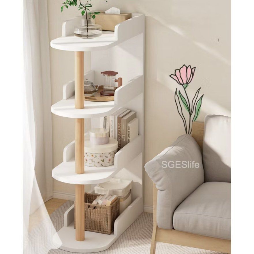 Living Room Sofa Side Shelf Bedside Narrow Bookshelf Bedroom Shelf Multilayered Shelf