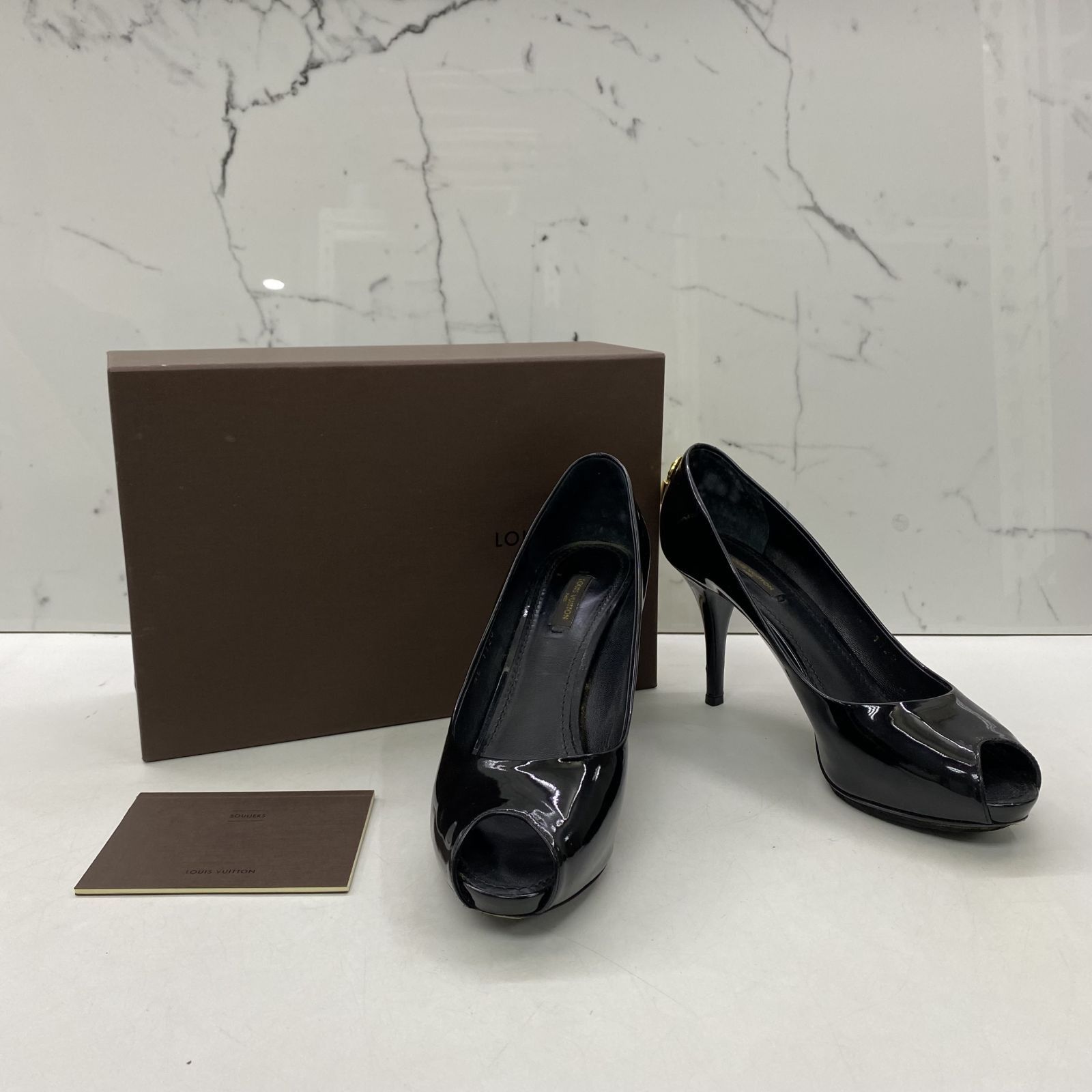 LOUIS VUITTON BLACK PATENT OPEN TOE HEELS 39 247043139 Luxury Sneakers Footwear on Carousell