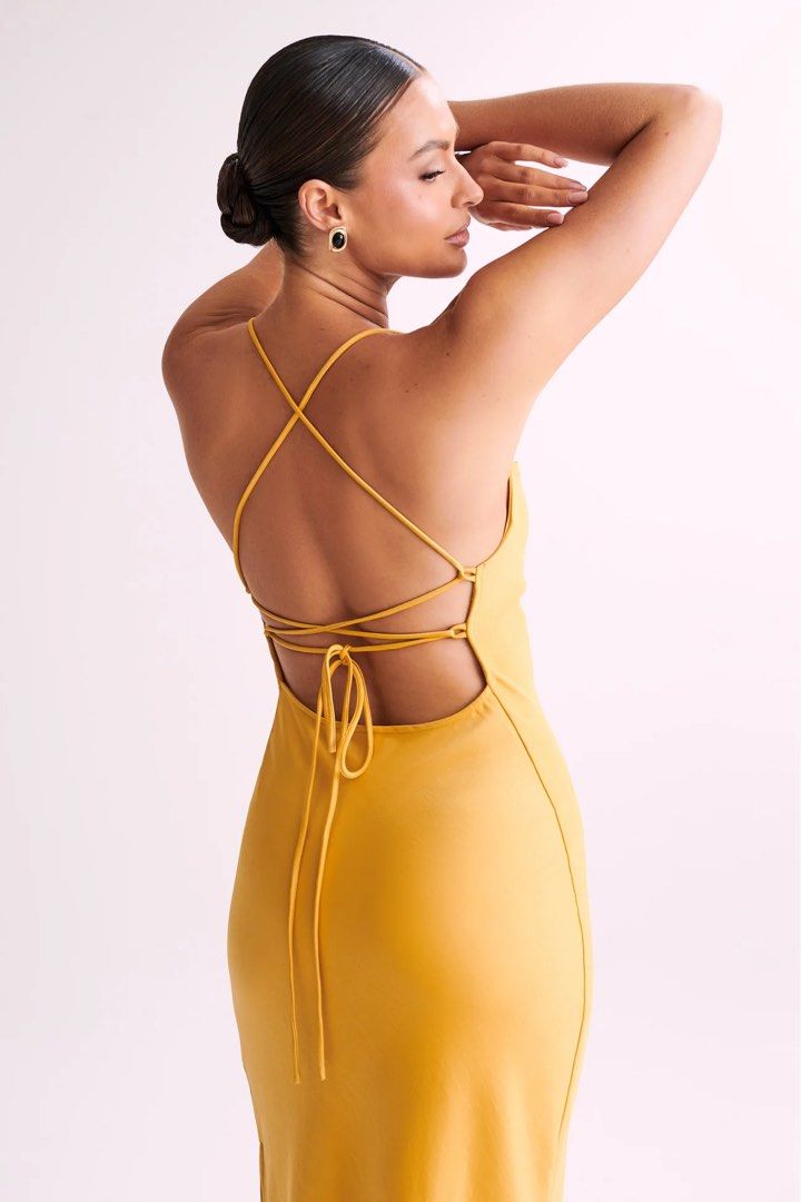 Meski Sydney Straight Neck Slip Maxi Dress in Yellow Women s Fashion Dresses Sets Evening dresses gowns on Carousell