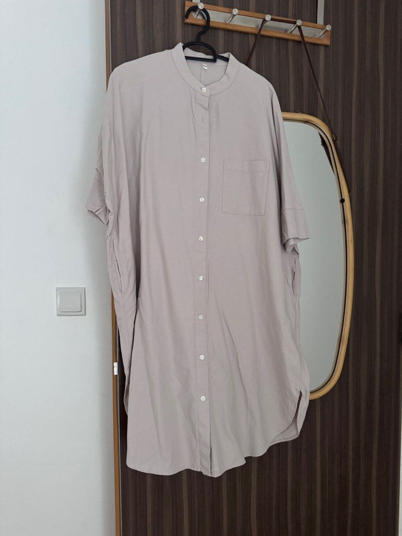 Muji Shirt Dress in Greige Women s Fashion Dresses Sets Dresses on Carousell
