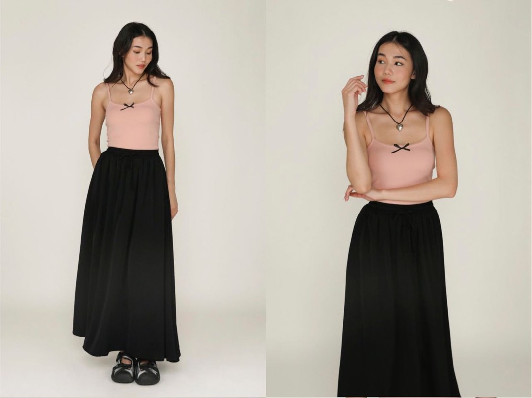 Rylee drawstring flare maxi skirt Women s Fashion Bottoms Other Bottoms on Carousell