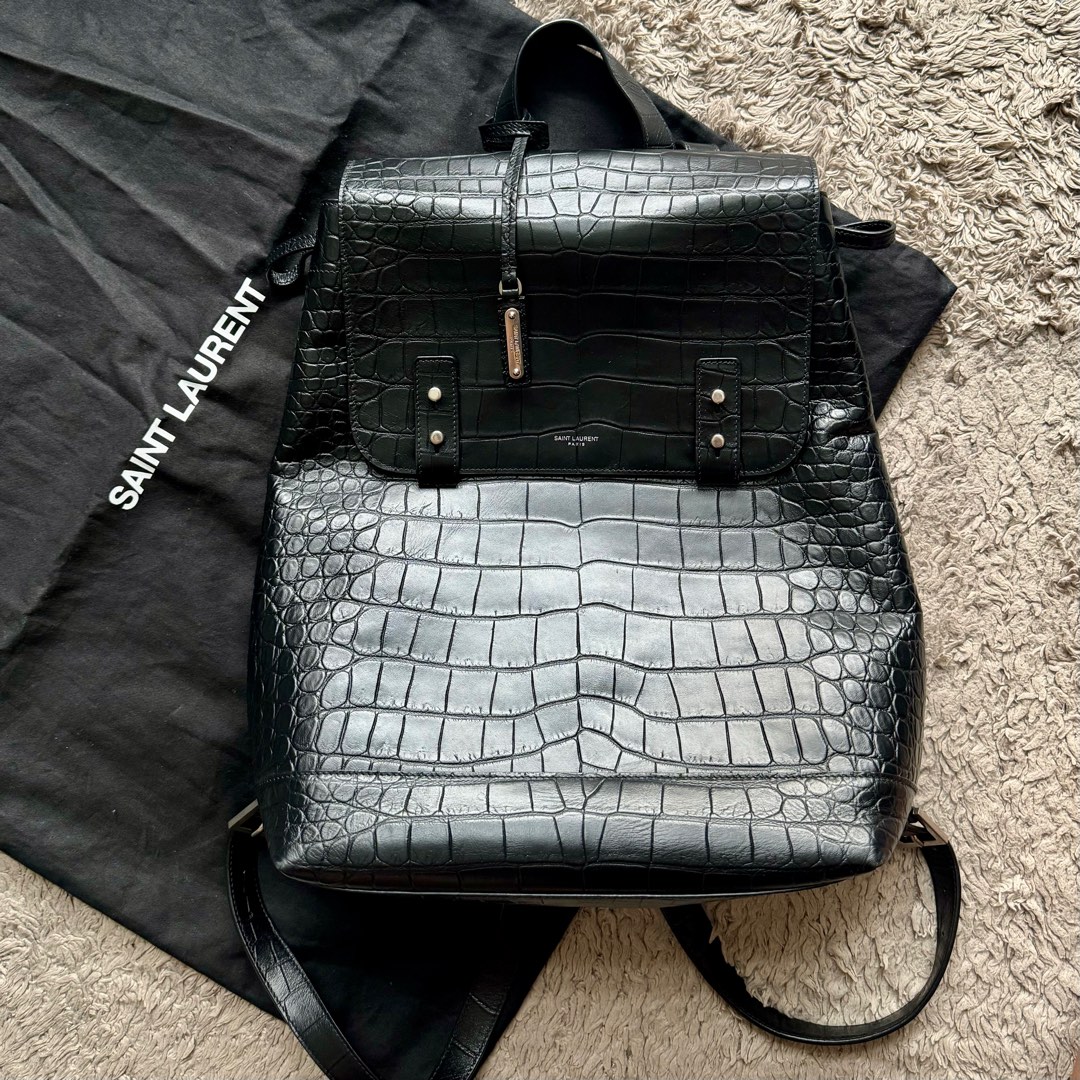 SAINT LAURENT Calfskin Crocodile Embossed Sac De Jour Backpack Black Luxury Bags Wallets on Carousell