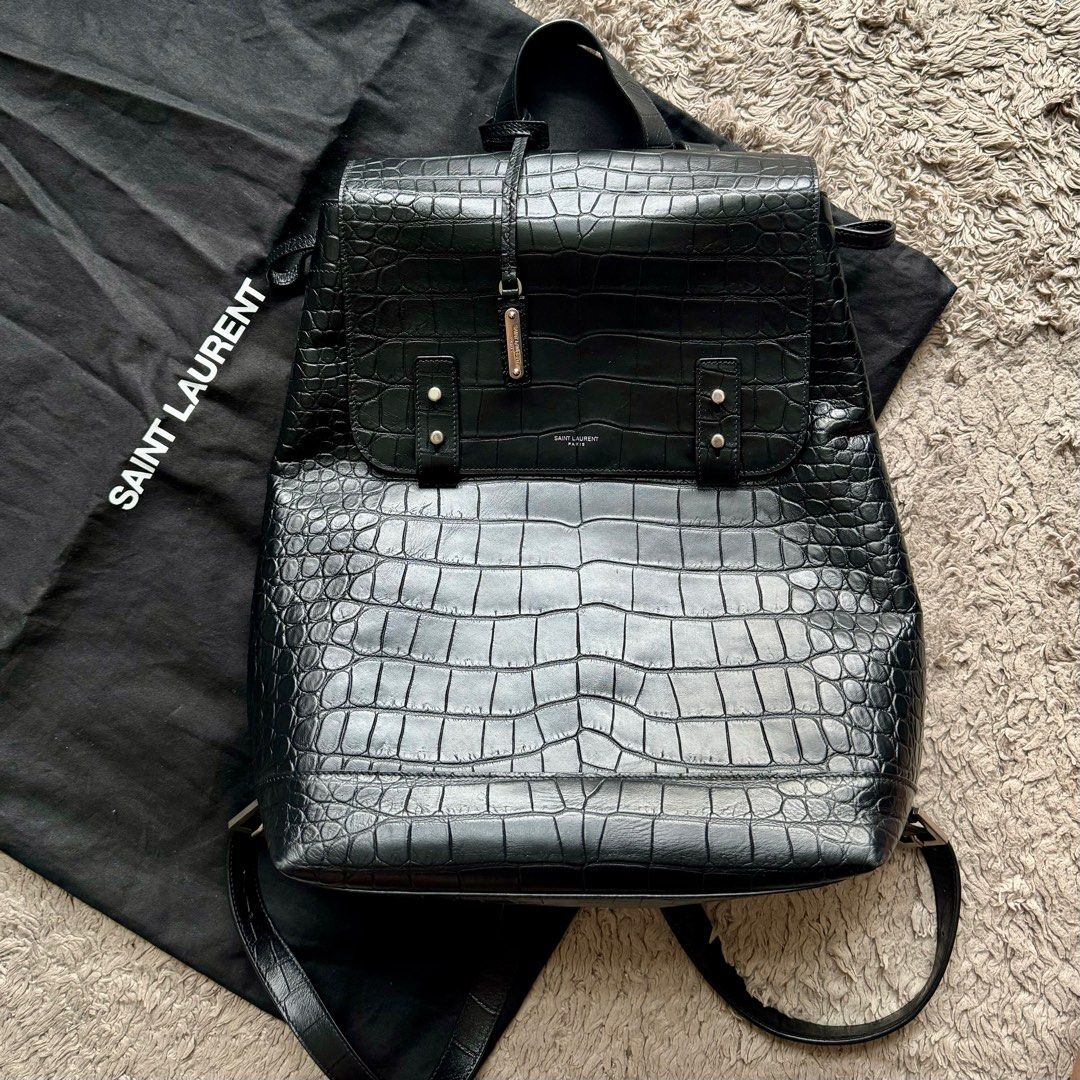 SAINT LAURENT Calfskin Crocodile Embossed Sac De Jour Backpack Black Luxury Bags Wallets on Carousell