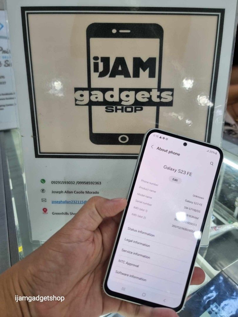 Samsung s23 fe (Category: Samsung) located in Manila. Submitted by ijamgadgetsshop (Listing ID 1323056862, Image 2). Description: samsung s23 fe 2ndhand 256gb no box with replacement charger 📌we do cod in metro manila and near provinces just add sf only 📌can visit in my store at greenhills shopping center 📌we do LBC transaction 📌we accept credit card in store 📌for fast transaction make acall 09291593032/09958592363.