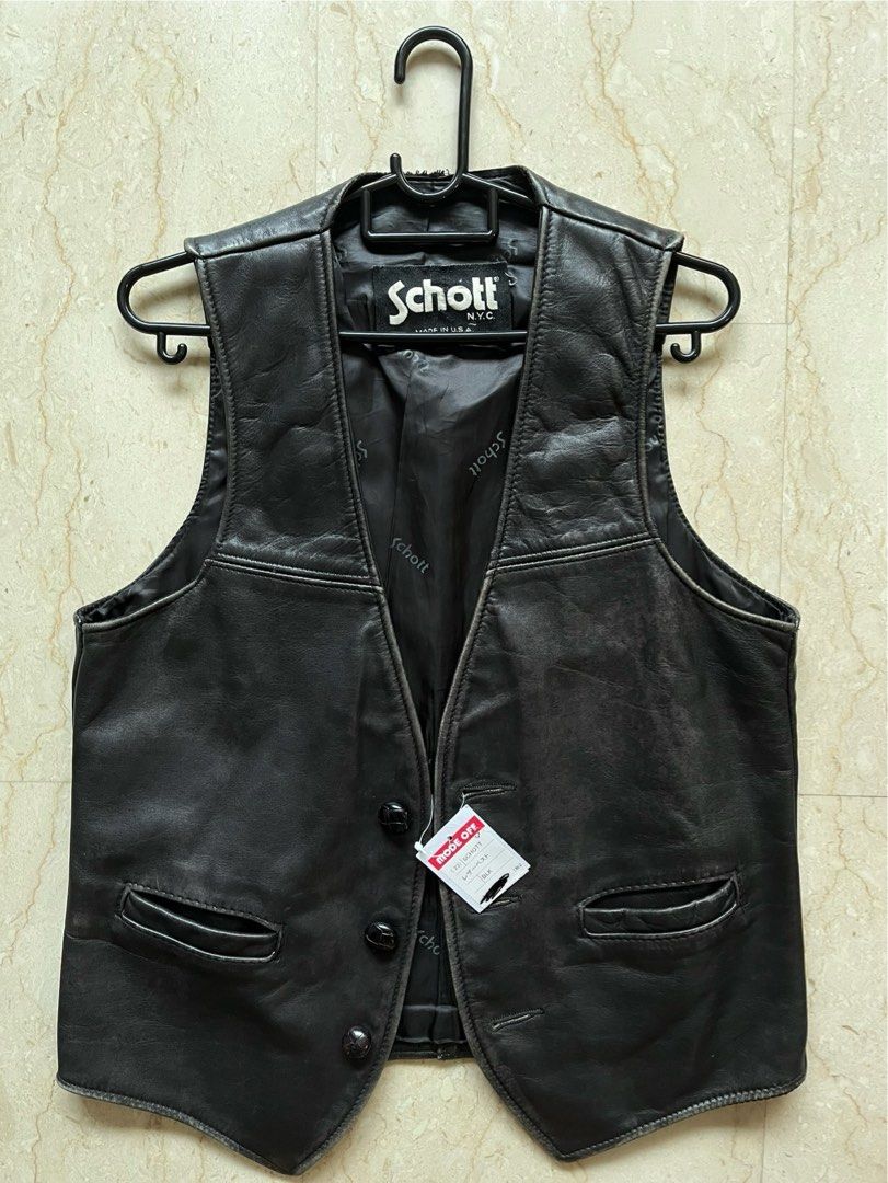 Vintage Schott NYC Black Leather Vest Mode Off Japan Men s Fashion Coats Jackets and Outerwear on Carousell
