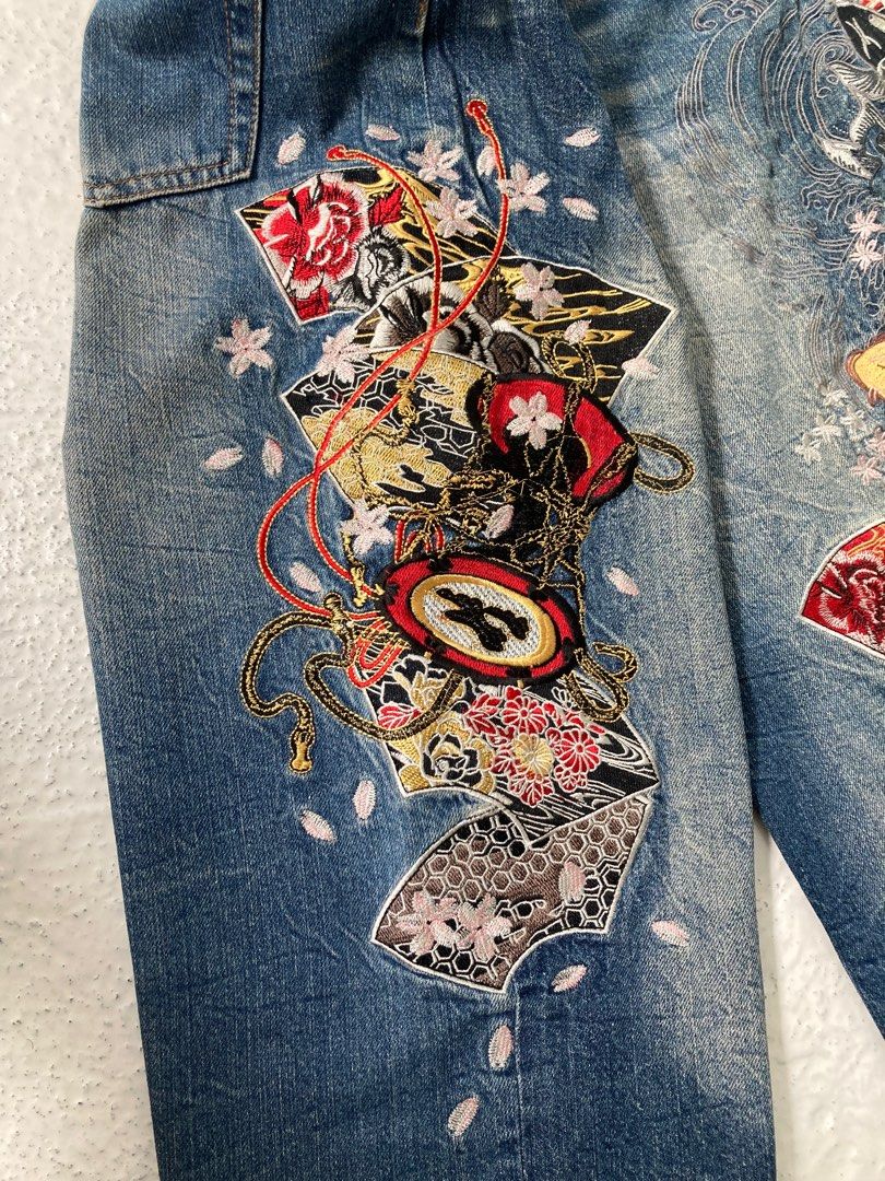 Vintage HISHYOUHAKUREI WAGER Embroidery Jeans for Men s Actual Waistline 35