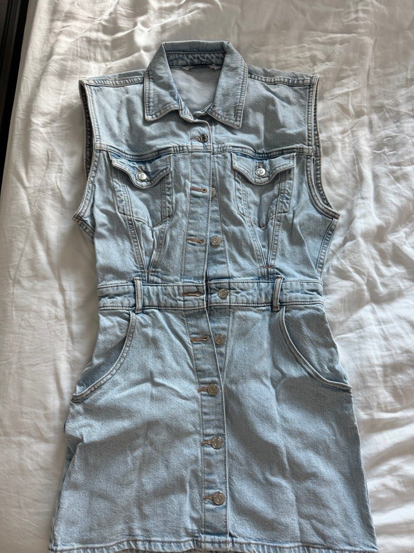 zara denim button dress Z1975 SHORT DENIM DRESS - Mid-blue