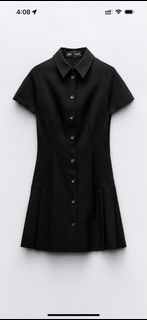 黑色連身裙Zara mini shirt dress in black size L.  No price negotiation.  講價免問。64239556989443110
