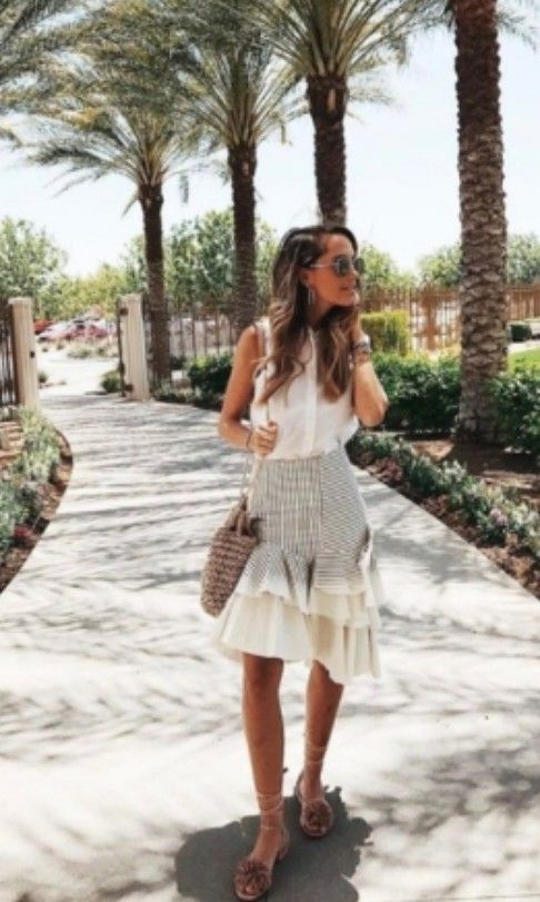 Zara Striped Ruffle Denim Skirt