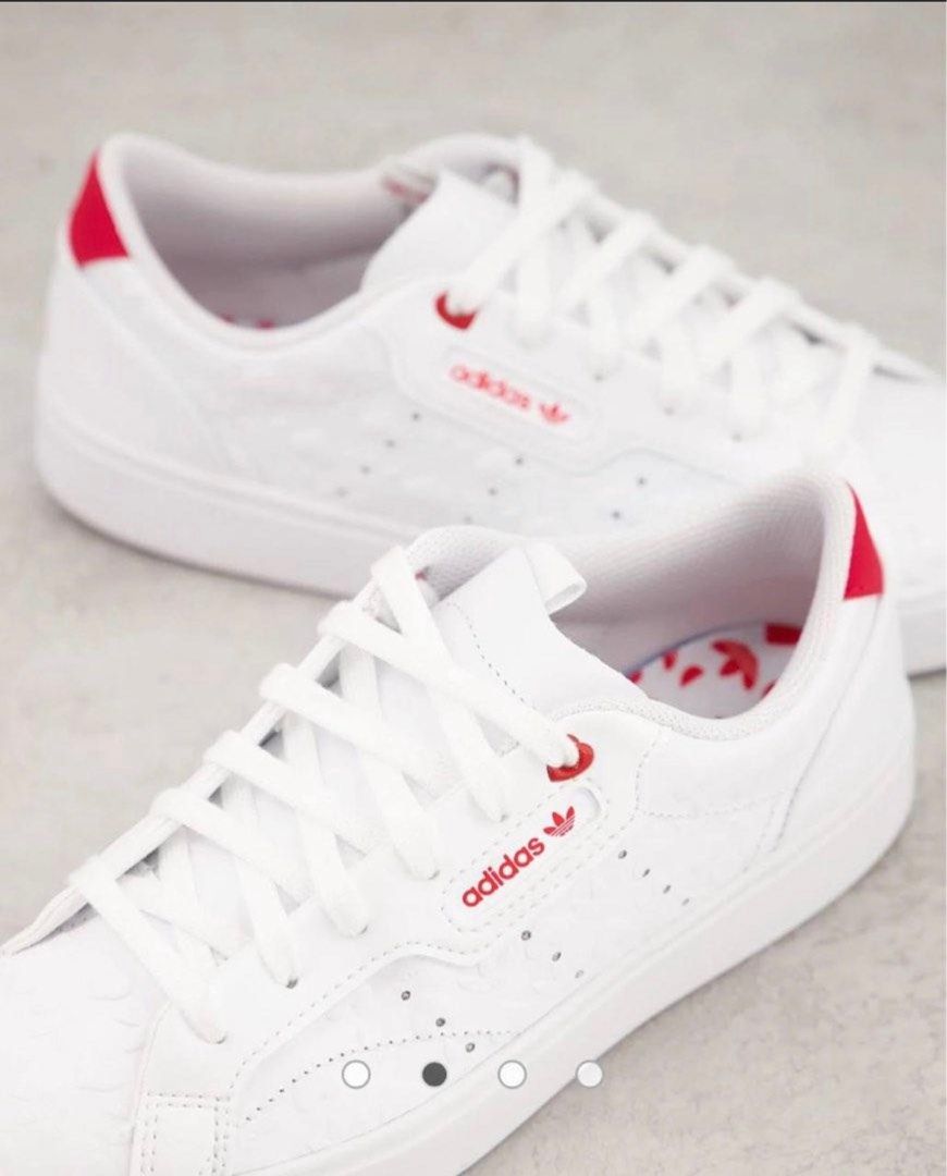 Adidas originals Valentines sleek trainers in white with heart print