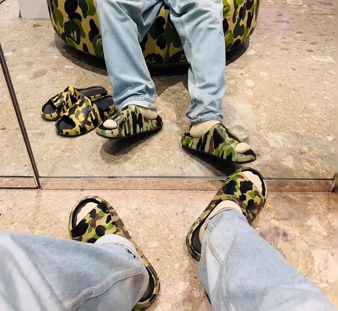 BAPE 1st Camo Slide Sandals Men s Fashion Footwear Flipflops and Slides on Carousell