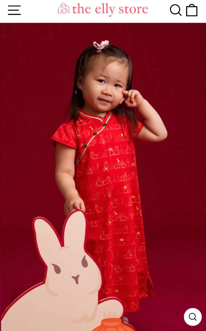 BNWT Elly Shop 6 Years Old Girl Red Colour Bunny Print Cheongsam Dress Good for CNY National Day Celebration