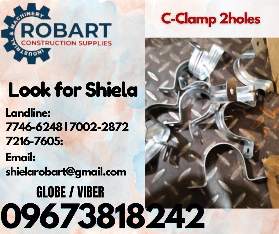 C-Clamp 2holes (Category: Construction Tools & Equipment) located in Caloocan City. Submitted by shielaroba44709 (Listing ID 1318077808, Image 1). Description: C-Clamp 2holes Size: 2" 𝑹𝑶𝑩𝑨𝑹𝑻 𝑪𝑶𝑵𝑺𝑻𝑹𝑼𝑪𝑻𝑰𝑶𝑵 𝑺𝑼𝑷𝑷𝑳𝑰𝑬𝑺 Office Address: 1405 Yuseco St. Sta Cruz Manila SEND US MESSAGE FOR INQUIRIES ‼️ ‼️ Call: 09673818242 / 09662708845 Vibr - (09673818242) Landline: (𝟩𝟩𝟦𝟨-𝟨𝟤𝟦𝟪) / (𝟩𝟢𝟢𝟤-𝟤𝟪𝟩𝟤) / (𝟩𝟤𝟣𝟨-𝟩𝟨𝟢𝟧) 