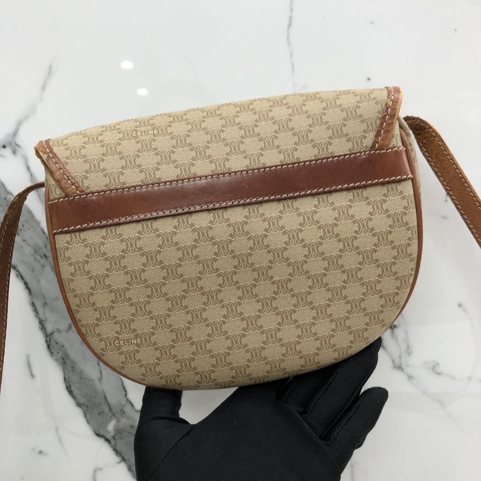 CELINE BEIGE TRIOMPHE HALF MOON VINTAGE SHOULDER BAG 247036295 B
