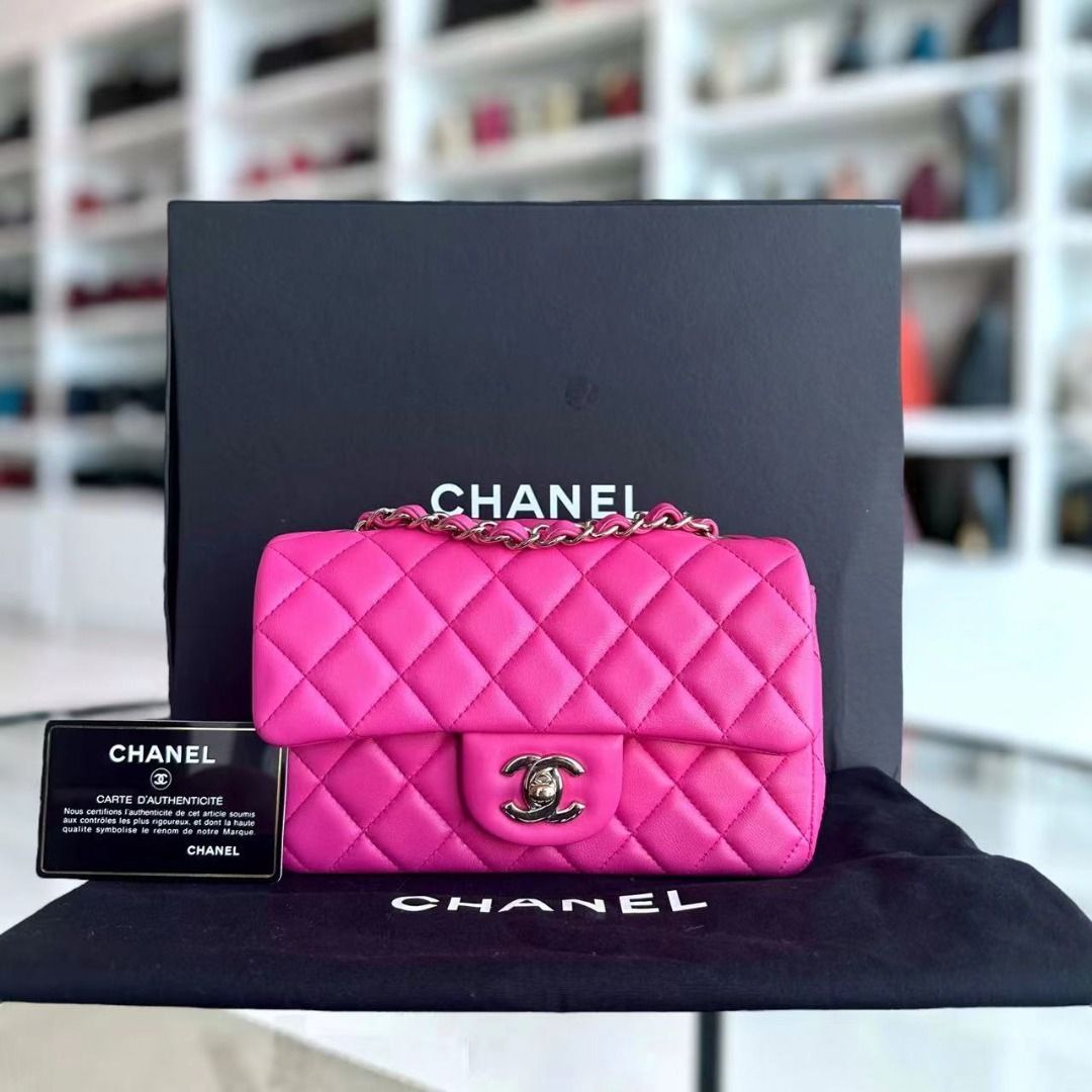 Chanel Mini Rectangular Classic Flap 20CM Quilted Lambskin Hot Pink Light Golden Hardware Series 21 Luxury Bags Wallets on Carousell