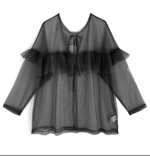 GRL透薄紗荷葉邊灰色上衣64234319416834110