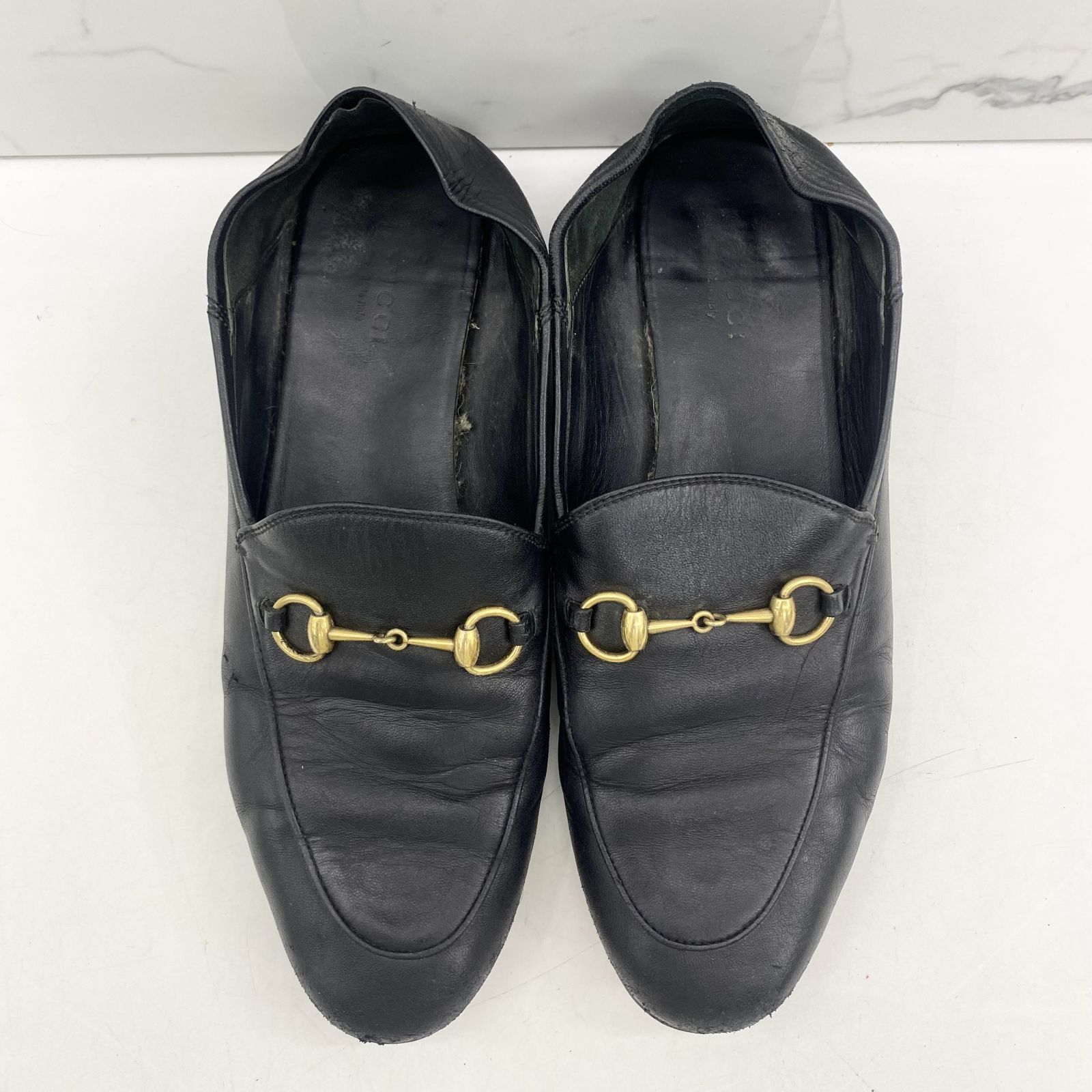 GUCCI BLACK LEATHER 414998 HORSEBIT LOAFERS SHOES 39.5 247034810 B