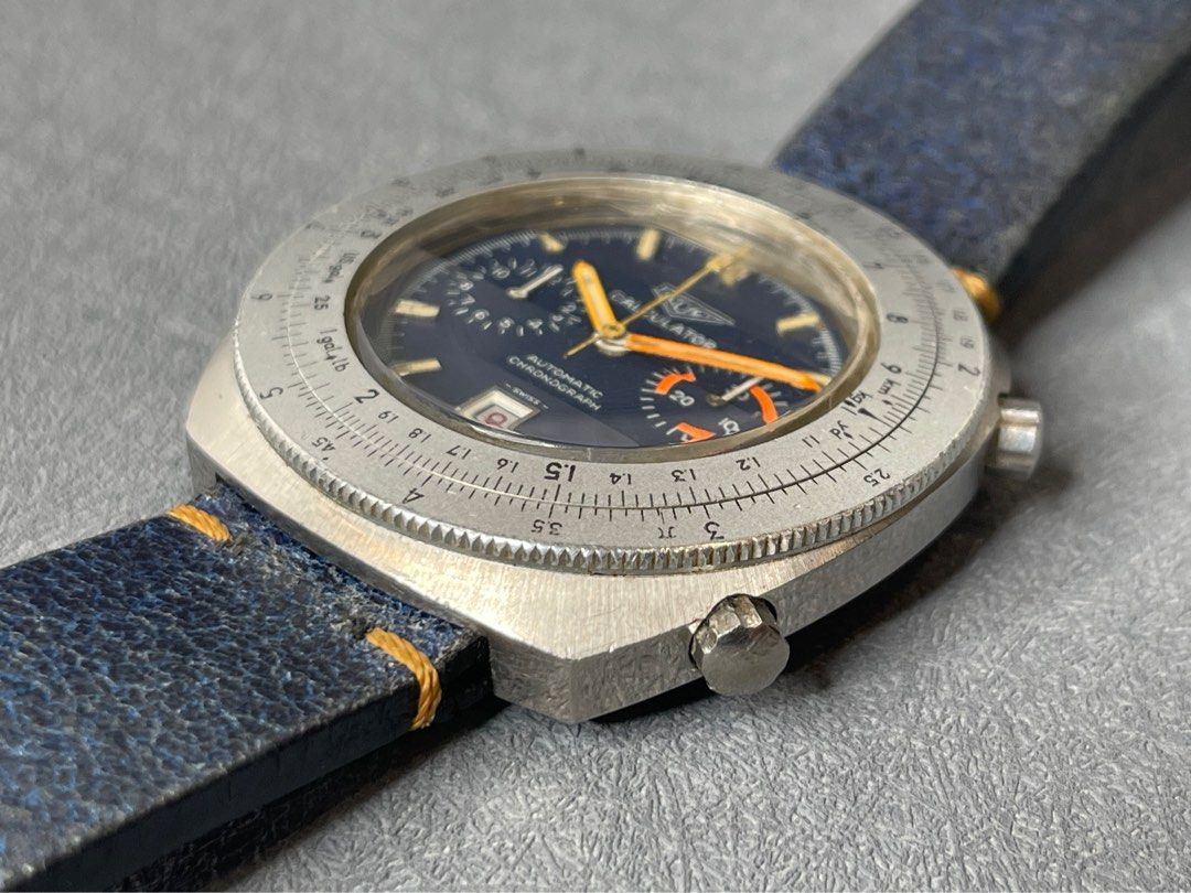 Heuer Calculator 110.633 (Category: Luxury Watches) located in Angeles City. Submitted by modern.vintage.enthusiast (Listing ID 1318255350, Image 2). Description: -Heuer Calculator vintage chronograph -ref. 110.633 -all original watch head -Tritium lume untouch -one of the best example of heuer from 70’s -Bezel rotates well -original crown and push button -case diameter 45mm -20mm lug size -Acrylic crystal -Cal.12 automatic movement -year 1973 -p