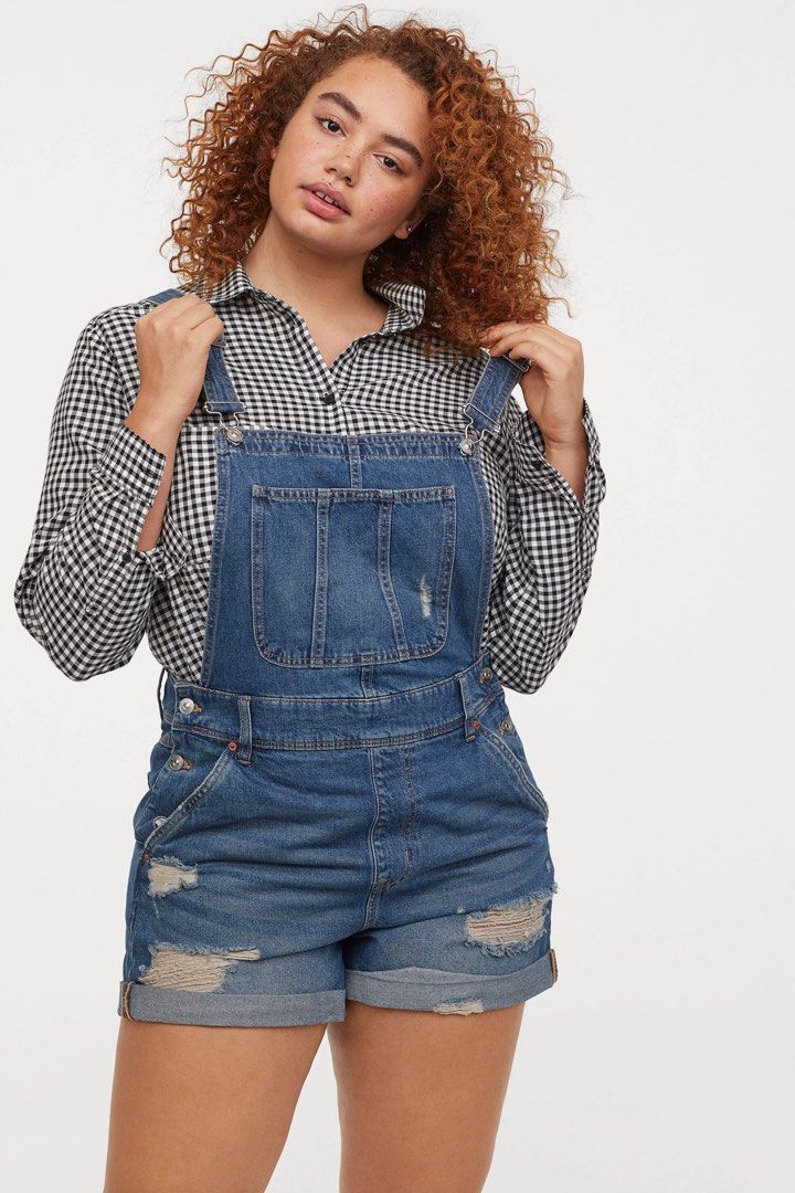 H M denim jumper shorts clean cut overall jumpsuit Women s Fashion Dresses Sets Jumpsuits on Carousell