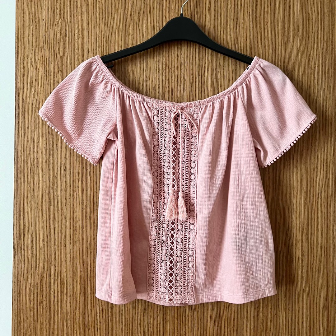 H M pink off shoulder top Women s Fashion Tops Blouses on Carousell