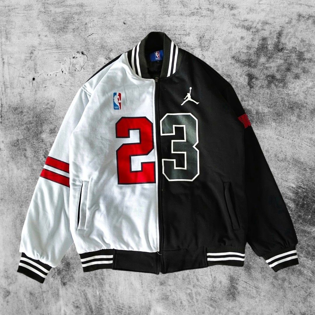 Jaket Varsity Air Jordan 23 NBA Zipper Hitam, Fesyen Pria, Pakaian