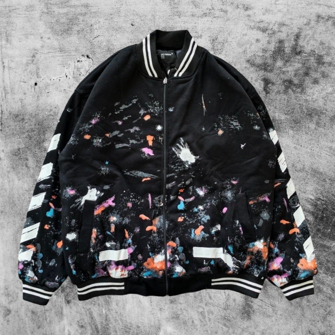 Jaket Varsity Off White Galaxy Arrows Zipper Hitam