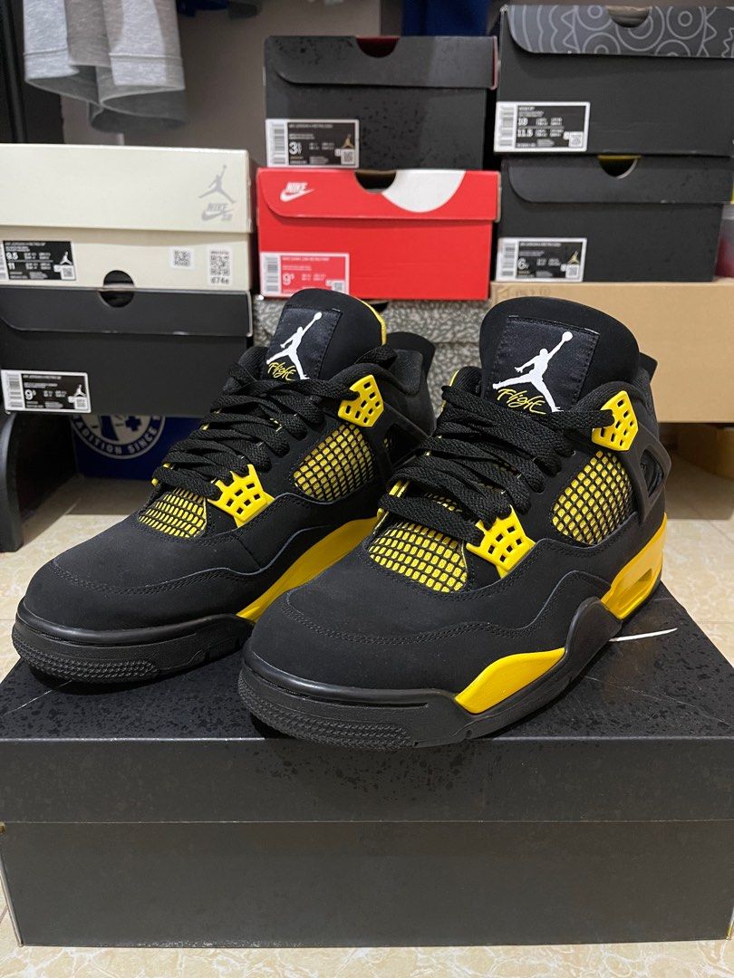 Jordan 4 Yellow Thunder (Category: Sneakers) located in Manila. Submitted by conneryboy (Listing ID 1318247068, Image 1). Description: SNKRS Release Size US 9.5 No creases. What you see is what you get. Shoes was barely walk on concrete floor. Minor issue - Light scratches on inner plastic support wing, please zoom second image. +shipping.