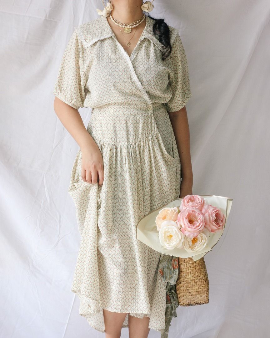 Long Wrap Printed Dress (Category: Dresses) located in Manila. Submitted by teeforel (Listing ID 1318121059, Image 2). Description: Long Wrap Printed Dress. Lightweight fabric and waist wrap fastening. With side pockets. Still in very good condition. Size: M - slight L Shoulder = 15 inches Bust(Armpit to Armpit) = 19 inches Waist = 15 inches Length = 49 inches Model size is S-M. Height: 5’3’.
