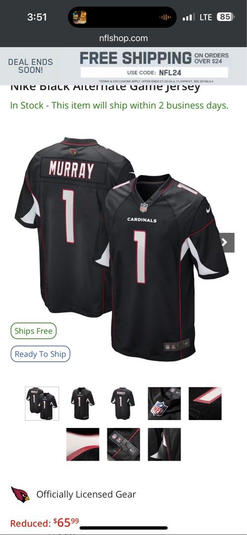 Men's Arizona Cardinals Kyler Murray Nike Black Alternate Game