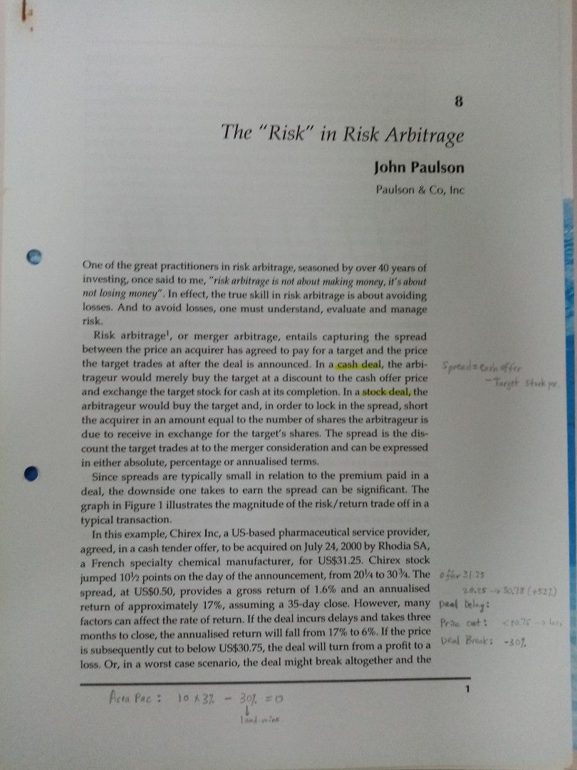 Risk Arbitrage primer, Hobbies & Toys, Books & Magazines, Textbooks on  Carousell
