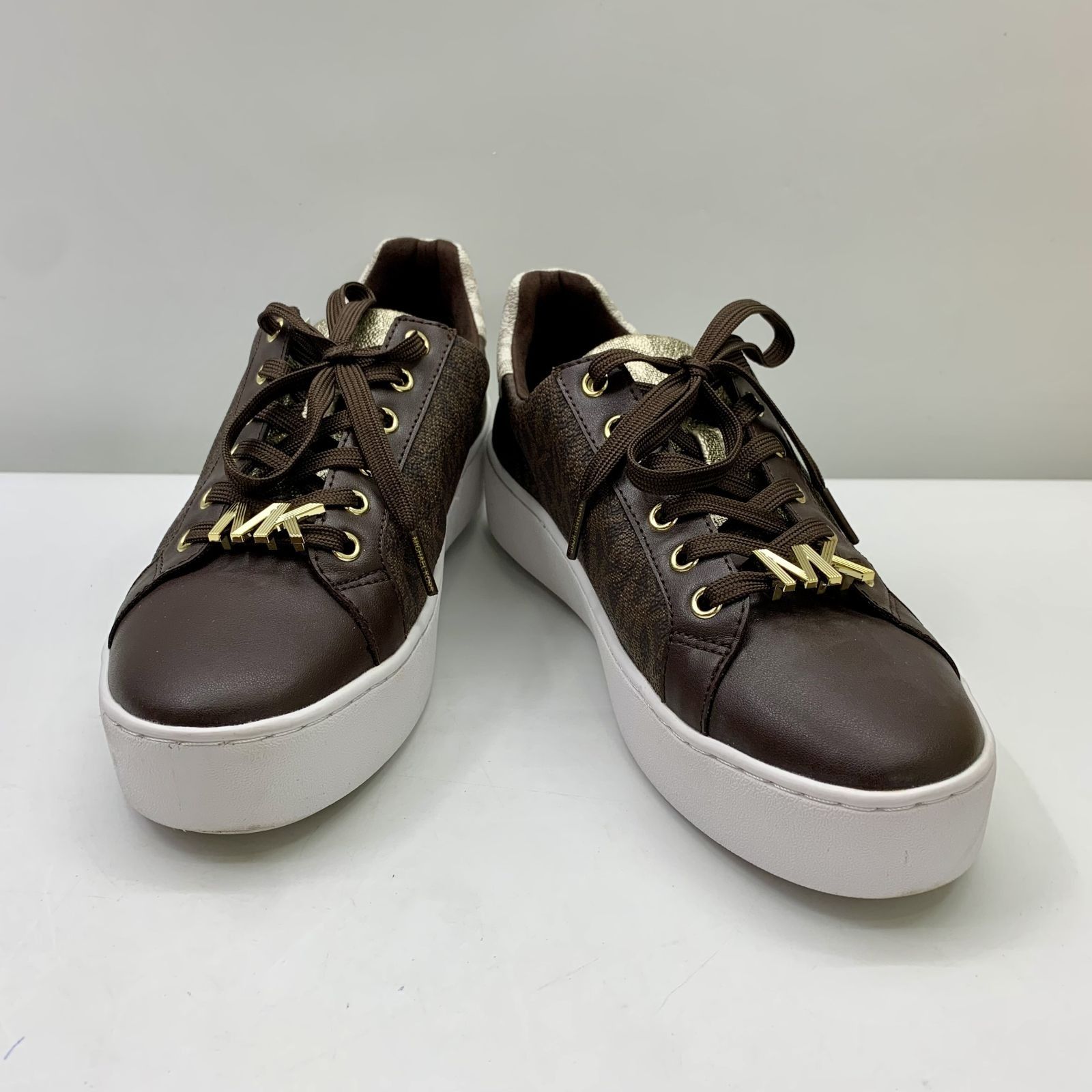 MICHAEL KORS BROWN LEATHER SNEAKERS SIGNATURE POPPY LACE UP #7M